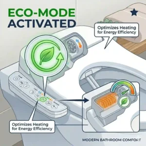 Infographic explaining the energy-efficient eco-mode for a modern bidet heated seat.