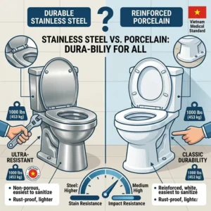 Comparison of durable materials for a high weight capacity toilet obese patients need.