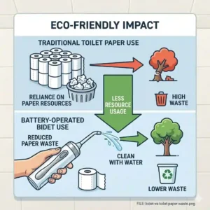 An infographic comparing the environmental benefits of using a battery operated bidet versus traditional paper waste.