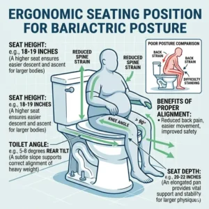 Correct ergonomic seating position and height for a specialized toilet obese people find accessible.