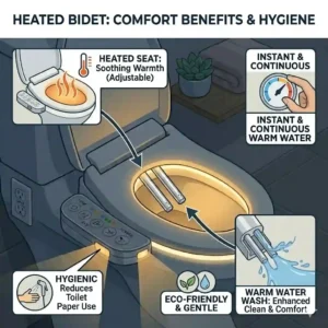 Illustration depicting the daily health and comfort benefits of using a bidet heated.