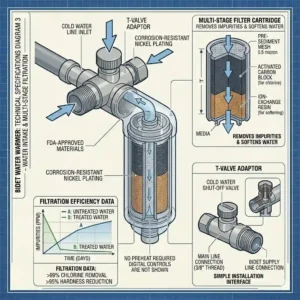 Cross-section illustration of an instant bidet water warmer heating coil mechanism.
