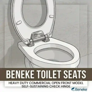 Heavy duty commercial open front beneke toilet seats with check hinges.
