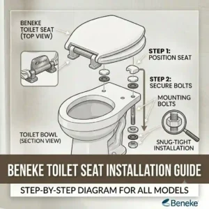 An exploded installation diagram showing how to properly mount beneke toilet seats.