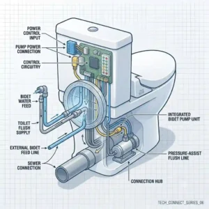 A diagram guiding the installation of the bidet toilet pump assisted toilet bidet.