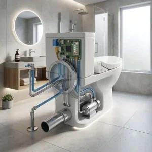 A lifestyle illustration showing the luxury aesthetic of the bidet toilet pump assisted toilet bidet.